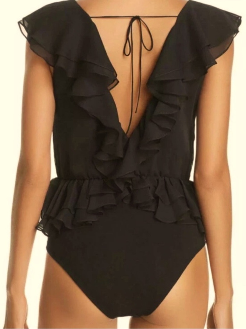 Bardot REVOLVE Black Ruffle Chiffon Bodysuit Size 6 $279